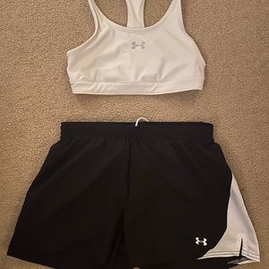 Women’s under armour sports bra and shorts set.